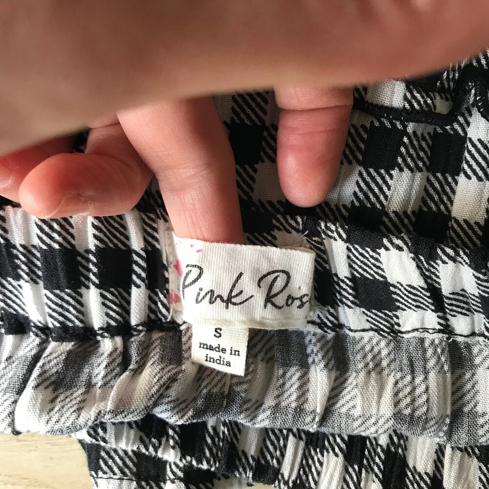 Pink Rose Skirt Womens Small Black White Ruffle Check Gingham Plaid‎ Tiered Twee - Picture 7 of 8